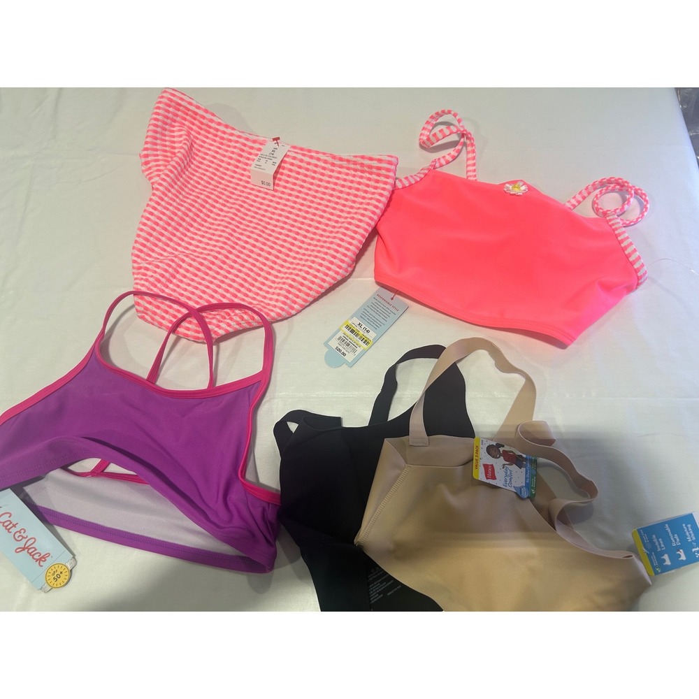 Cat & Jack Girls Swimsuit Bundle Hanes  Bras NWT Size L 10/12 XL 14 Pink Purple